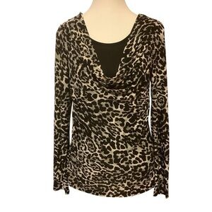 DKR & CO SIGNATURE ANIMAL PRINT LONG SLEEVE/ COWL NECK BLOUSE/ TOP Size S